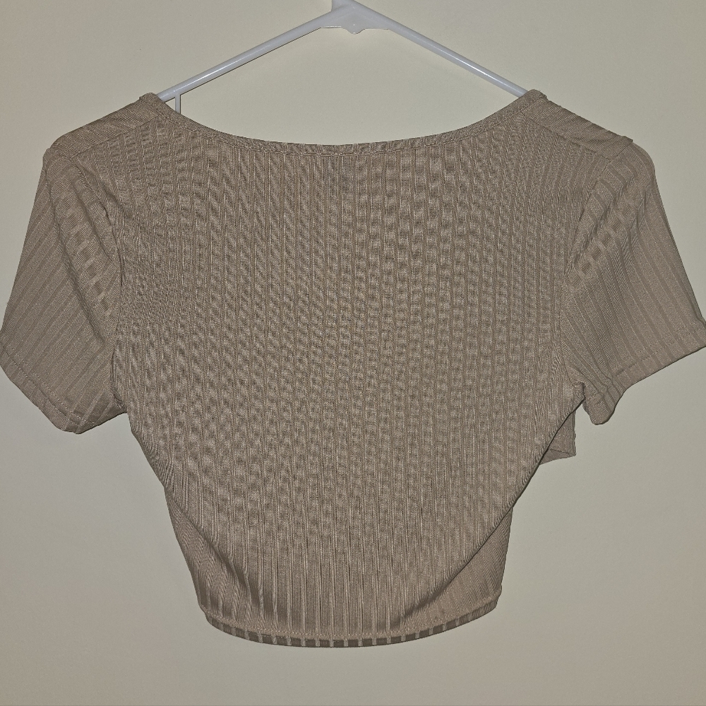 SHEIN Beige Ribbed Wrap Crop Top Size: Small - Picture 2 of 4
